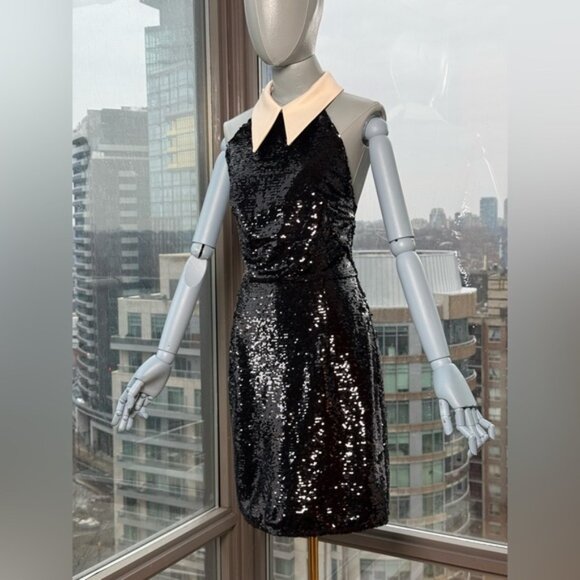 🆕 BRONX & BANCO 🧿 NWOT Wednesday Black Sequin Halterneck Mini Dress Sz L US 8 - Picture 4 of 15